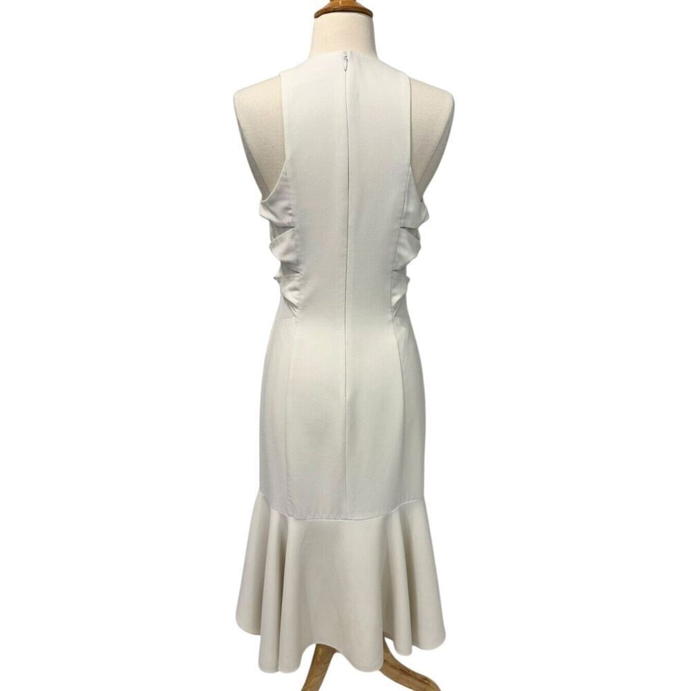Halston Heritage Ivory Twist Flounce Hem Dress Sleeveless Size 6 Wedding Evening - Picture 7 of 16